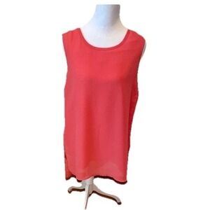 Simply Noelle Sleeveless Coral chiffon‎ flowing sleeveless tunic Top  M